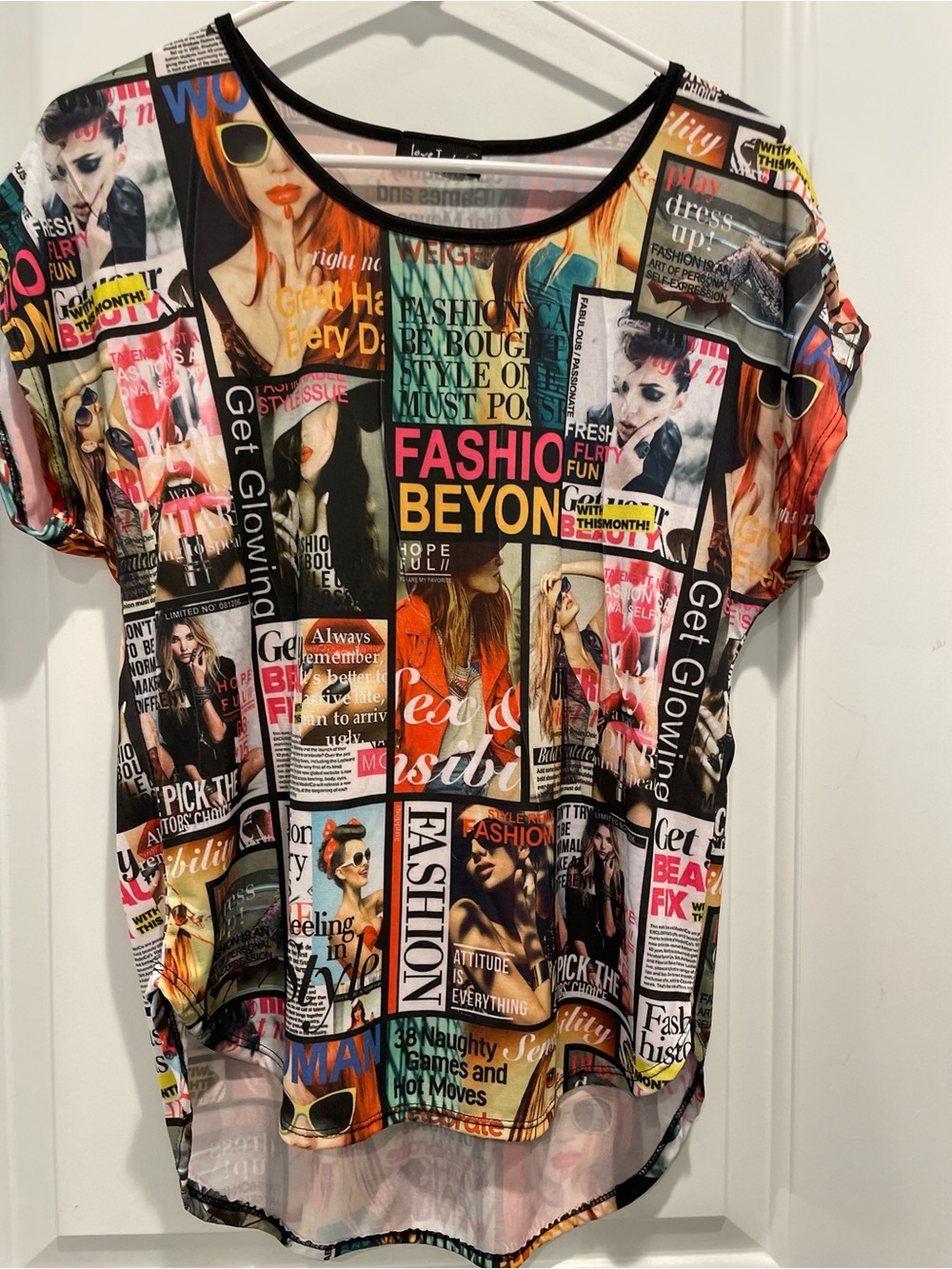 love J Multi-Color Magazine Print Short Sleeve Top